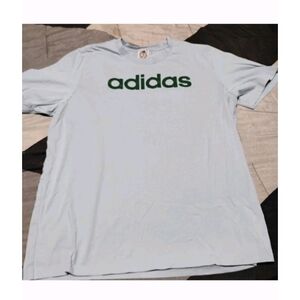 Adidas Men's Light Blue Tee with Green Logo